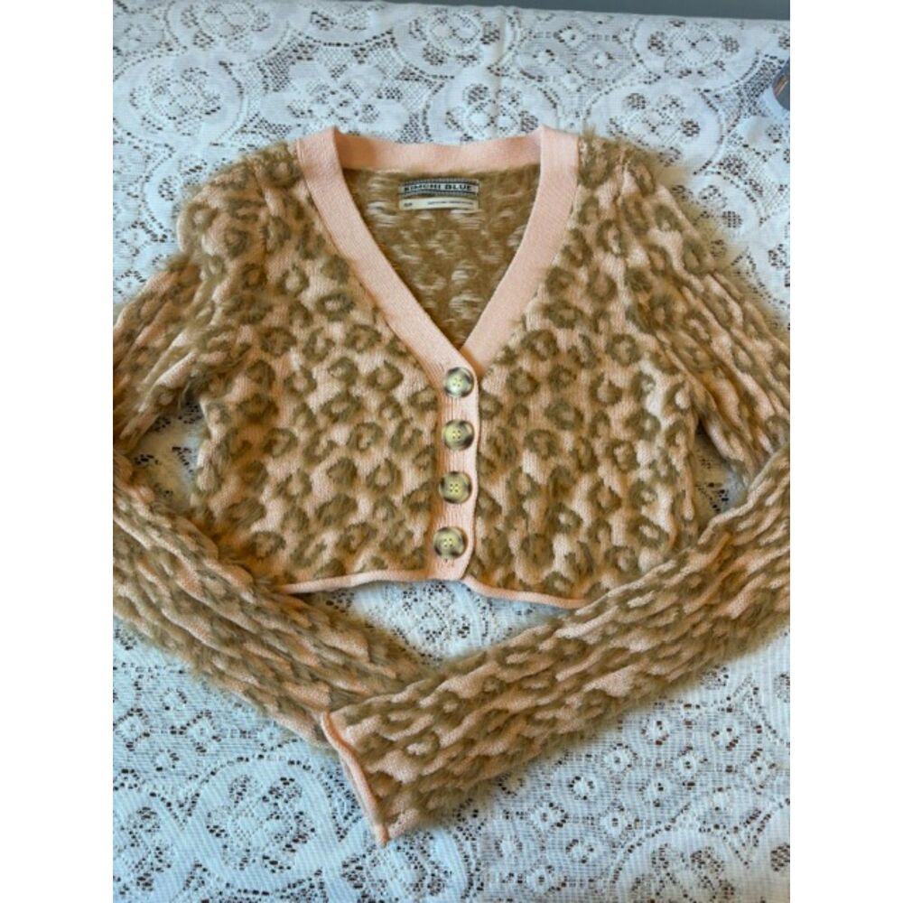 Fluffy Pink Leopard Print Cardigan